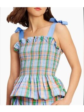 Kate Spade Madras Plaid Ribbon Strap Top - size XXS